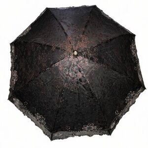 Floral Embroidered Black and Pink Fabric Parasol Umbrella